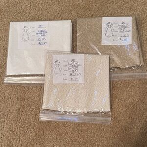 Set of Three Fabric Squares in White, Cream, and Gold